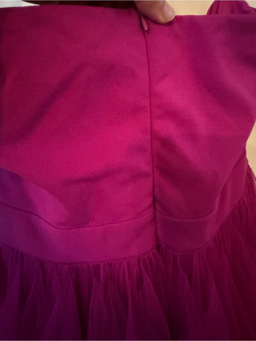 Strapless Fuchsia Ruffled Tulle Evening Dress - Picture 4 of 7